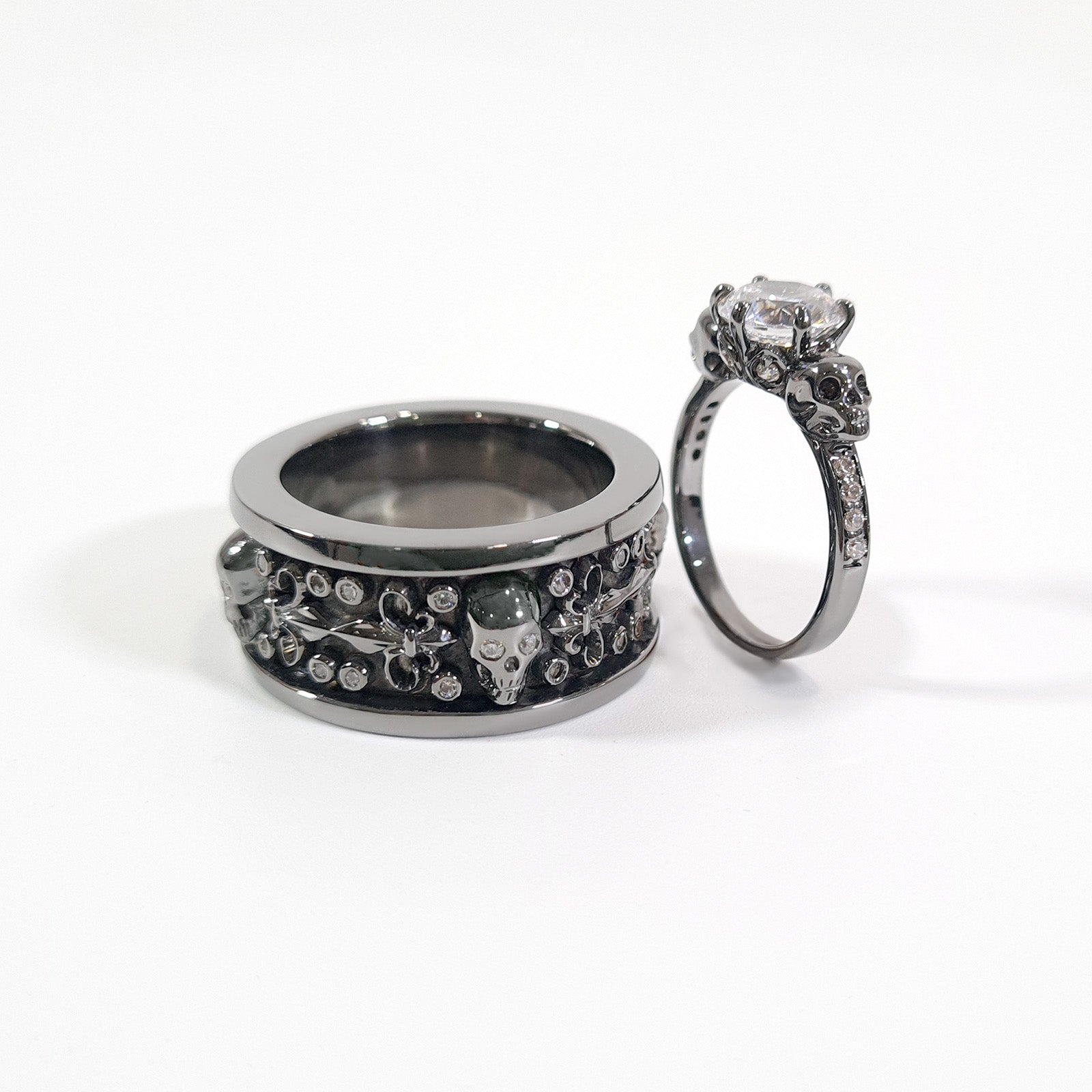 Diamond Skull Promise Ring Set