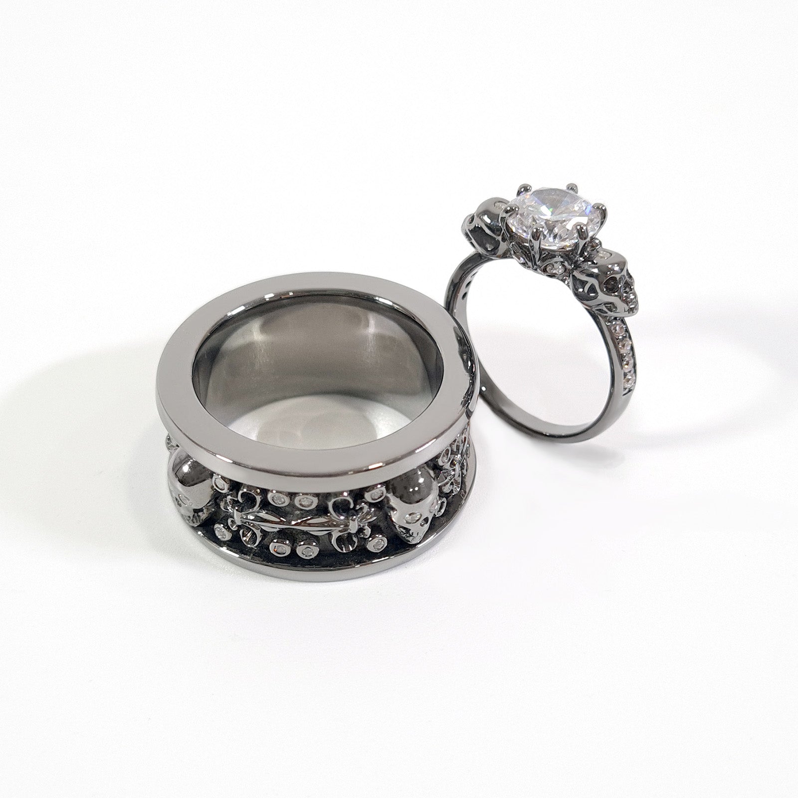 Diamond Skull Promise Ring Set