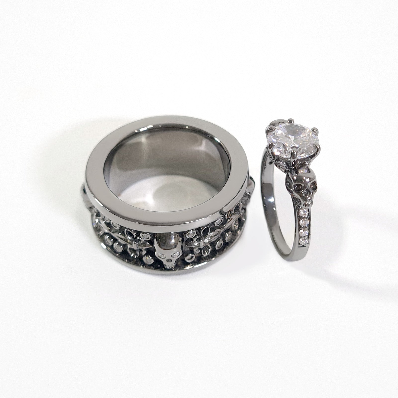 Diamond Skull Promise Ring Set