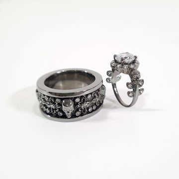 Diamond Skull Couple Wedding Rings