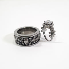 Diamond Skull Couple Wedding Rings His and Her Skull Ring Set