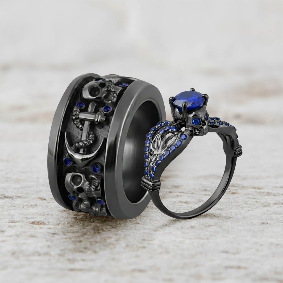 Sapphire Skull Promise Ring Set