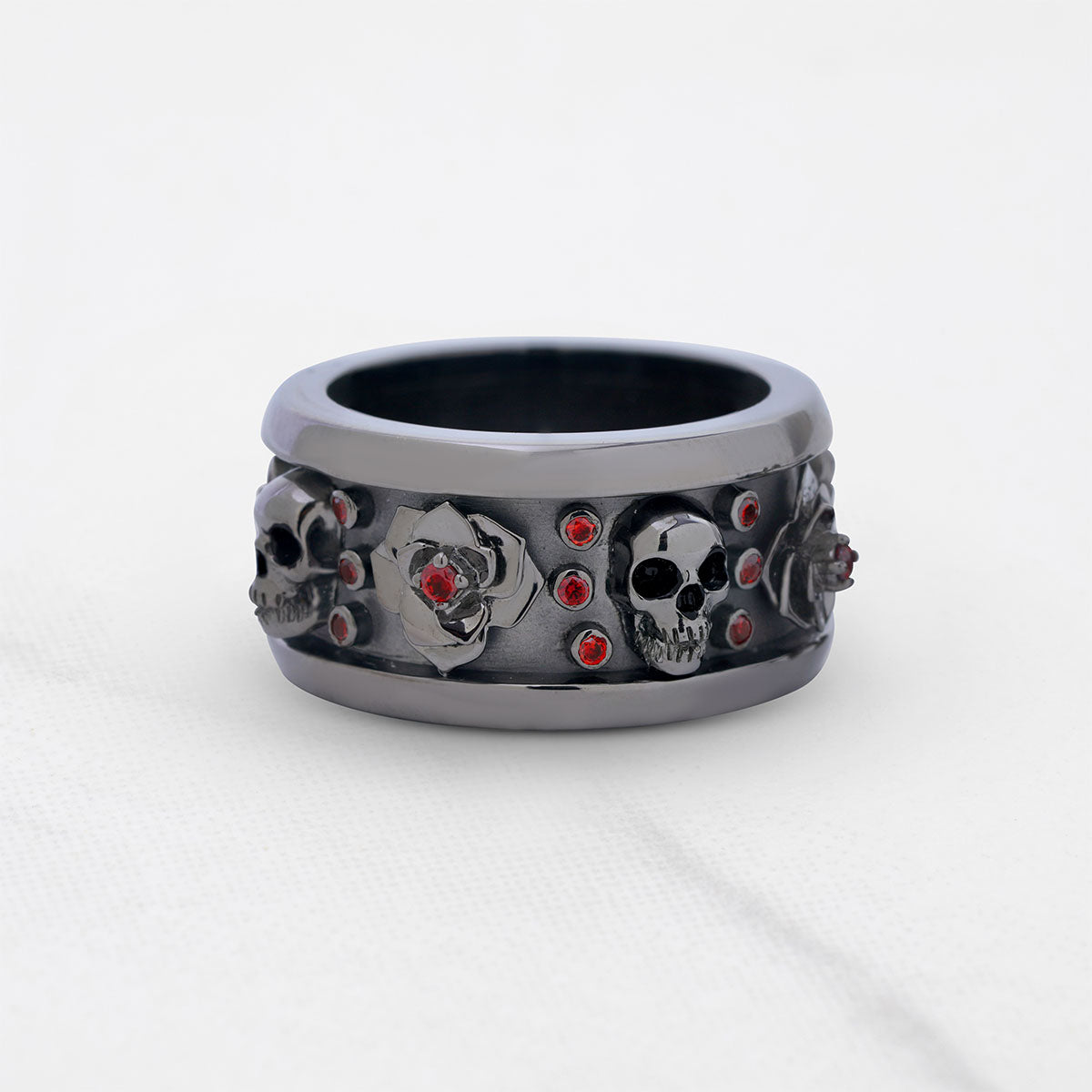 Rose and Skull Couple Rings Matching Gothic Wedding Ring Set