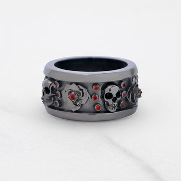 Rose and Skull Wedding Band for Men Badass Gothic Biker Jewelry
