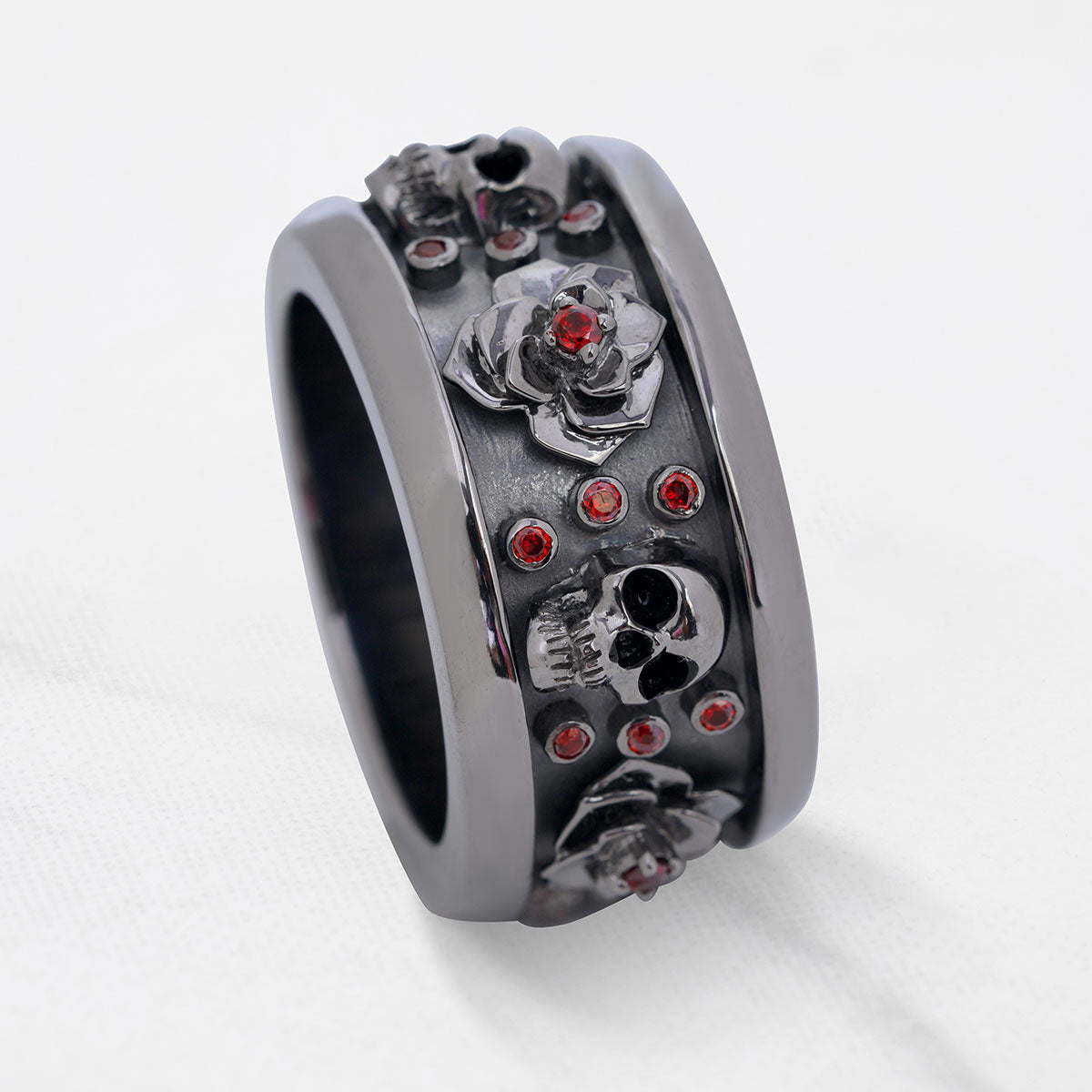 Rose and Skull Couple Rings Matching Gothic Wedding Ring Set