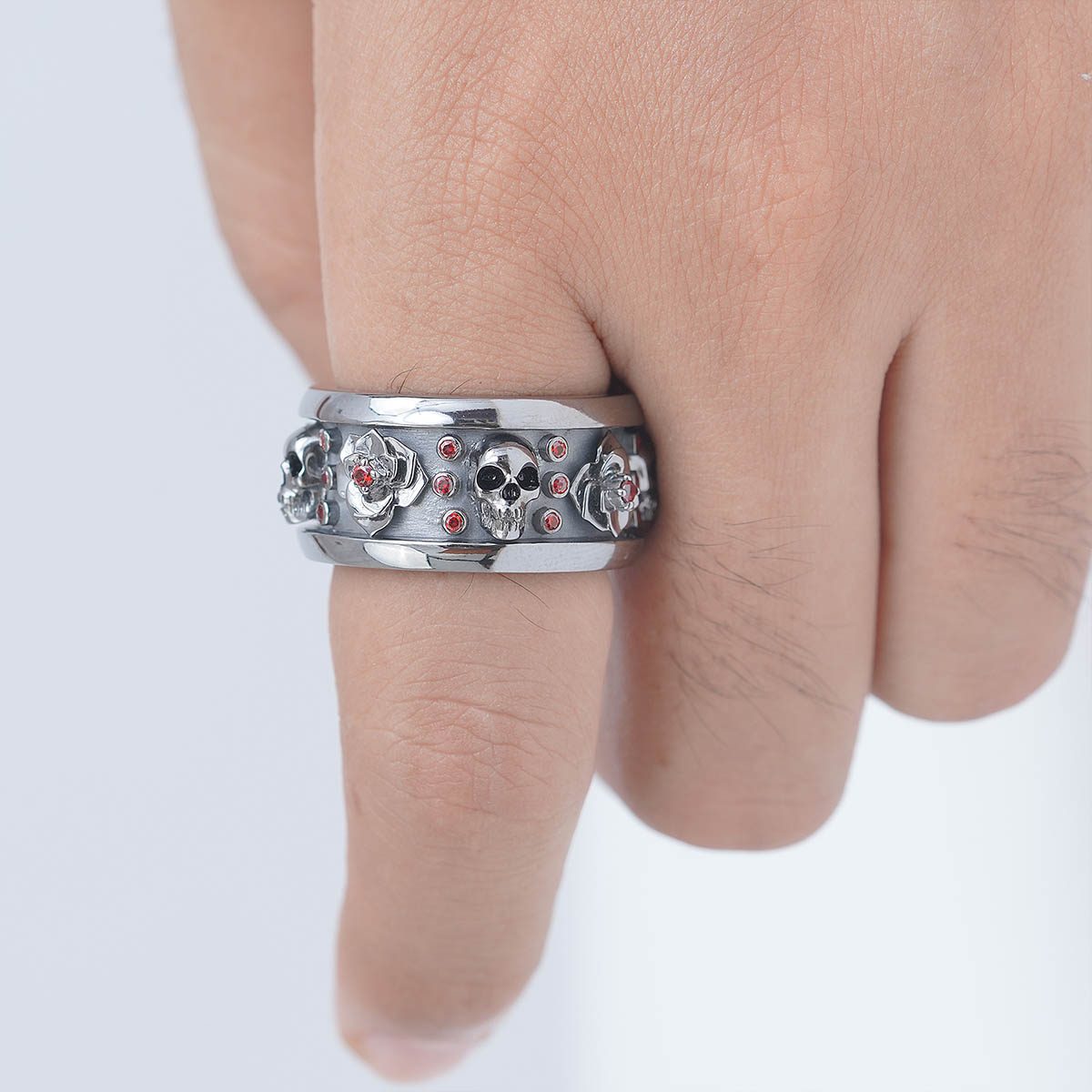 Rose and Skull Couple Rings Matching Gothic Wedding Ring Set