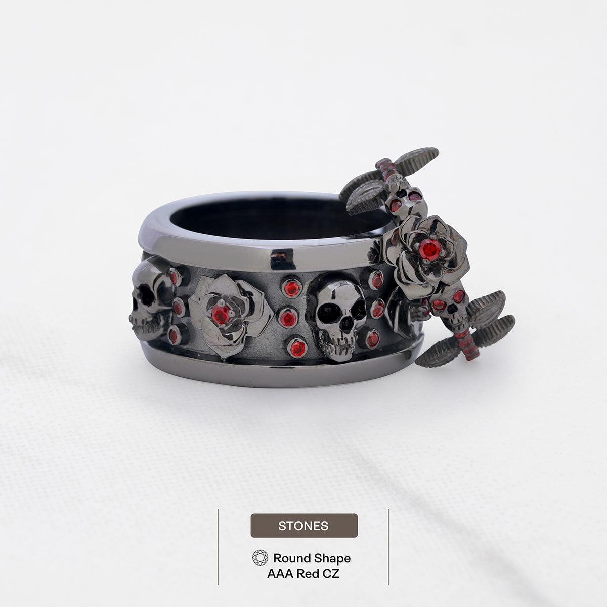 Rose and Skull Couple Rings Matching Gothic Wedding Ring Set