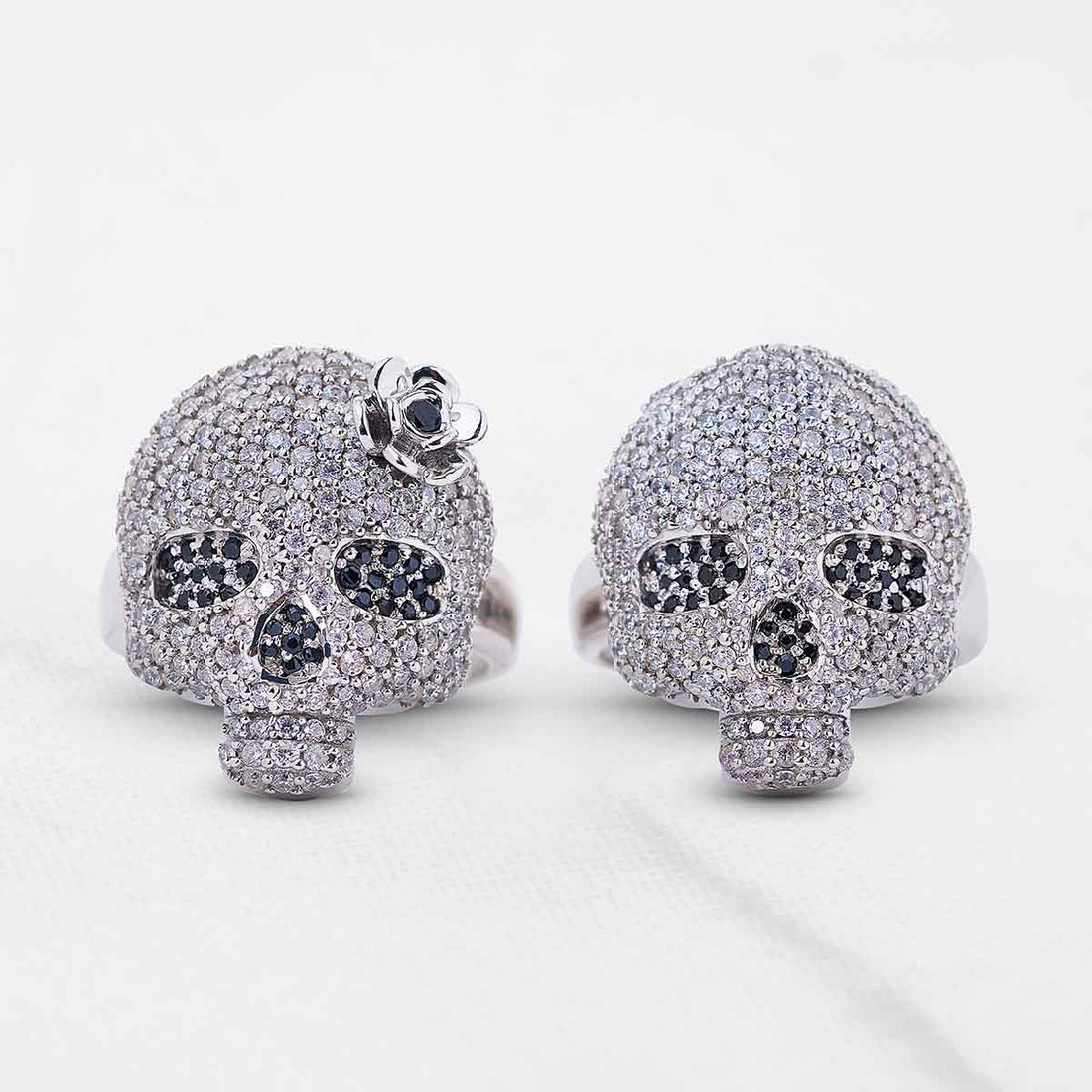 Iced Out Sugar Skull Couple Rings Gothic Wedding Ring Set His and Her