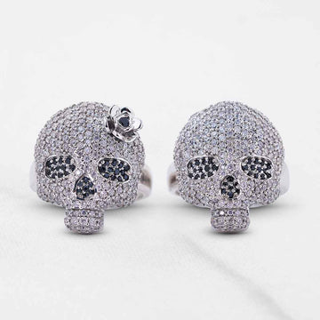 Iced Out Sugar Skull Couple Rings Gothic Wedding Ring Set His and Her