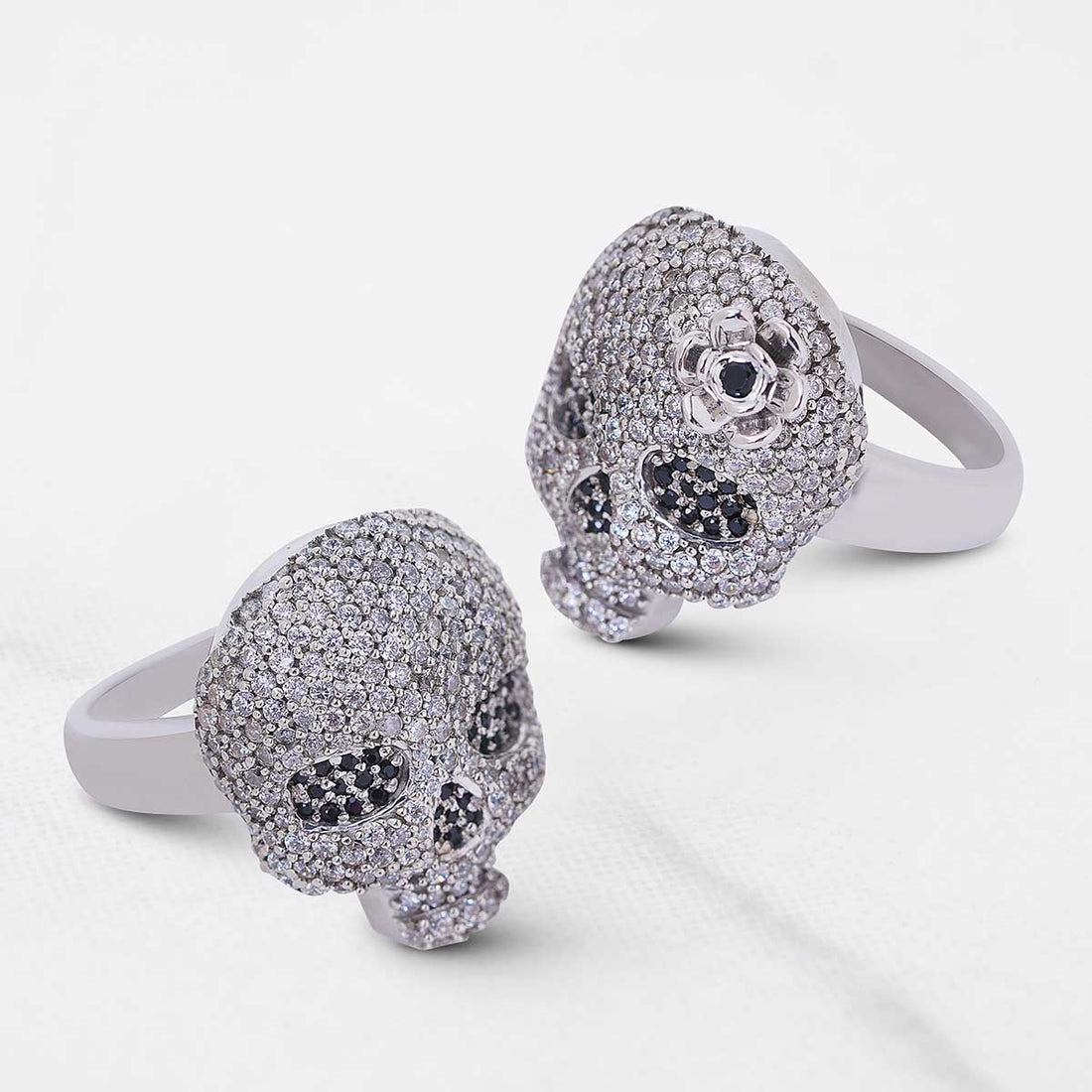 Iced Out Sugar Skull Couple Rings Gothic Wedding Ring Set His and Her