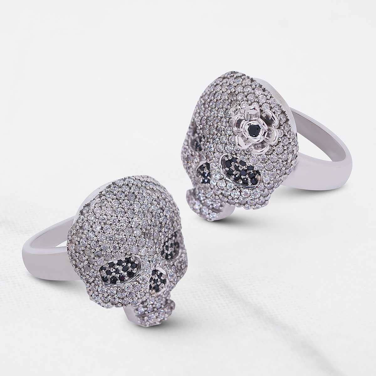 Iced Out Sugar Skull Couple Rings Gothic Wedding Ring Set His and Her