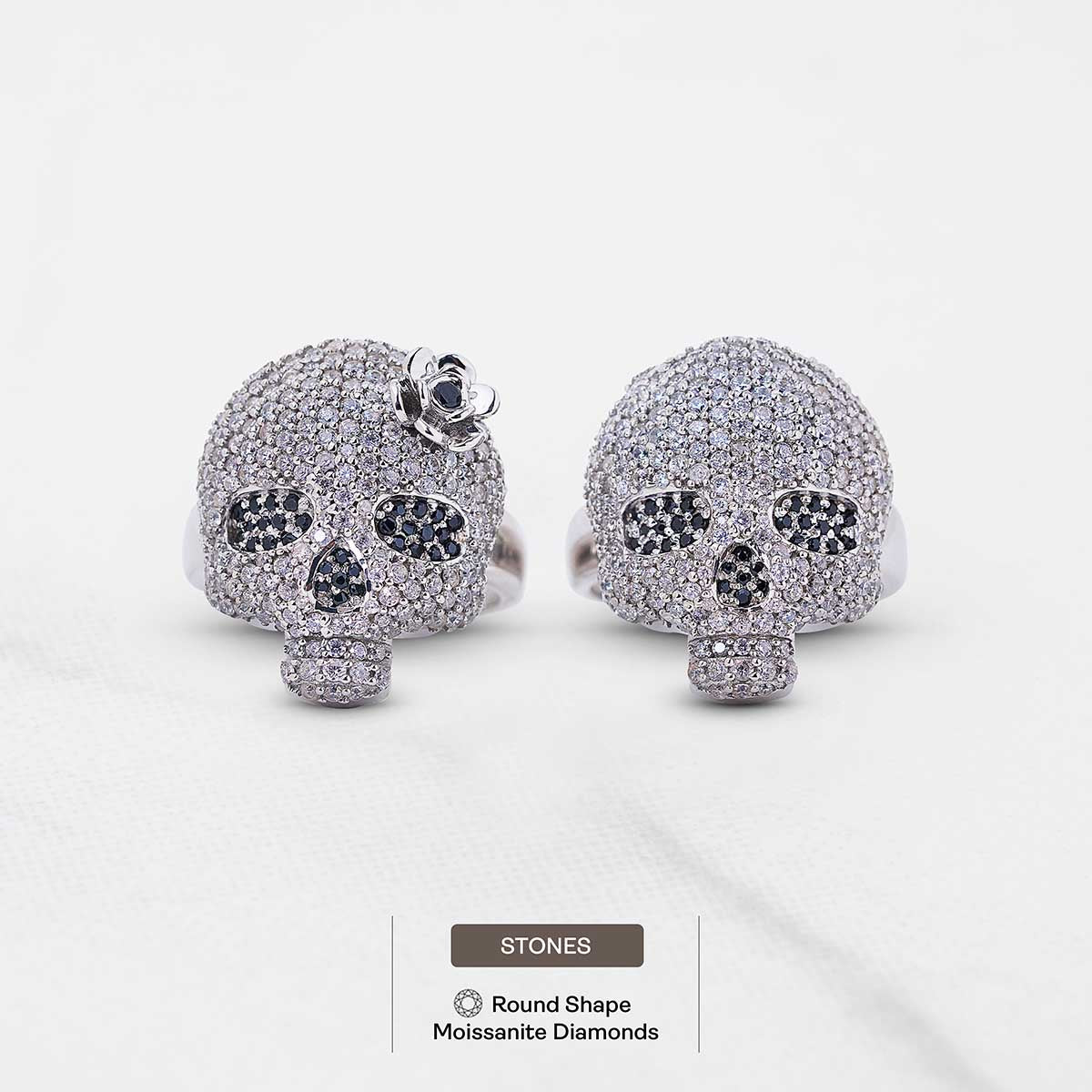 Iced Out Sugar Skull Couple Rings Gothic Wedding Ring Set His and Her