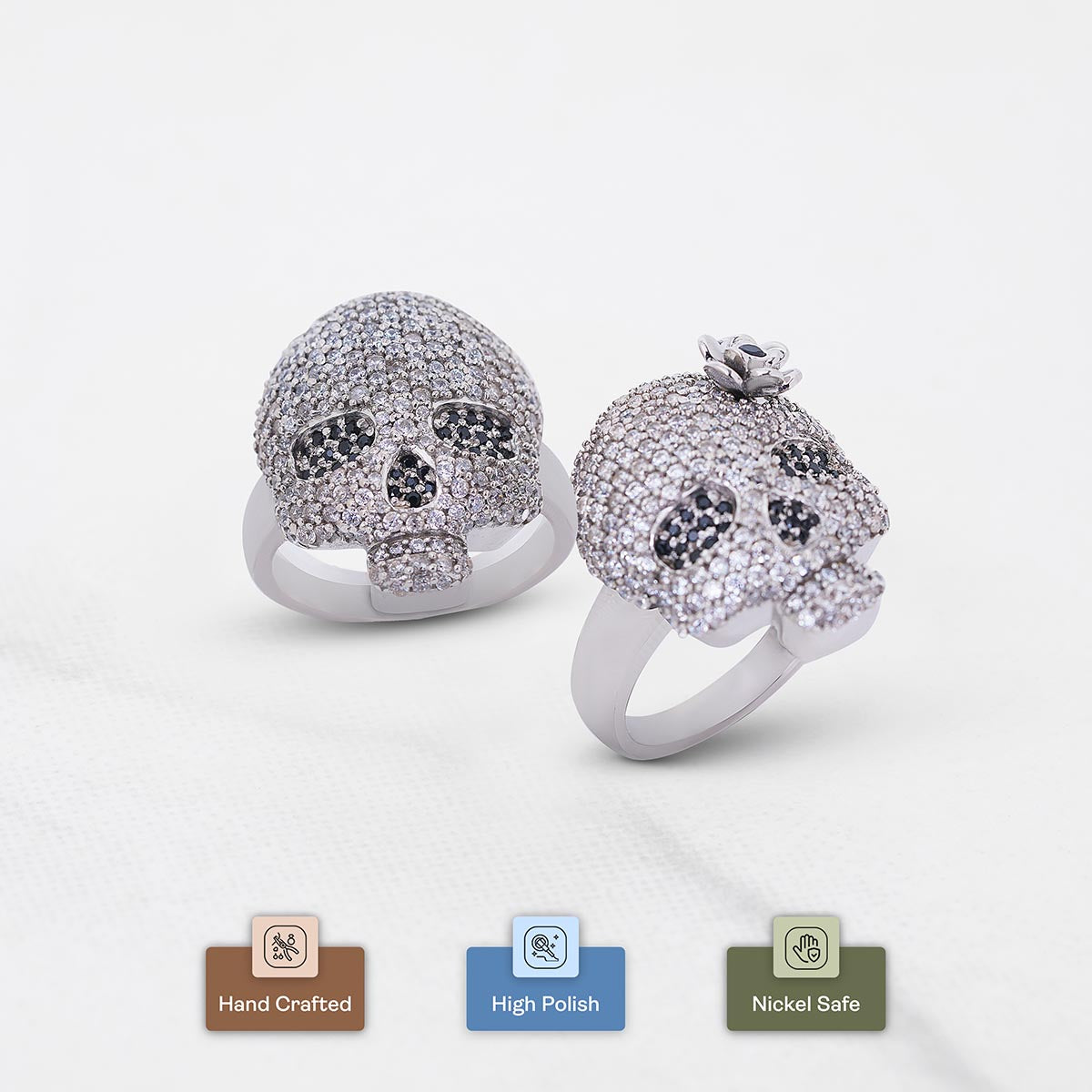 Iced Out Sugar Skull Couple Rings Gothic Wedding Ring Set His and Her