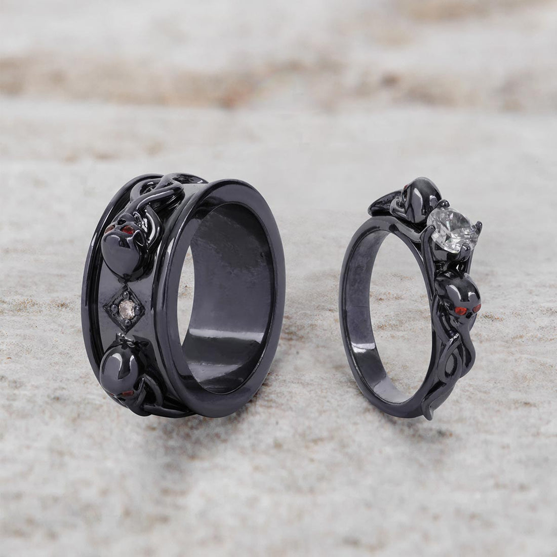 Moissanite Snake Skull Ring Set Gothic Couple Wedding Rings