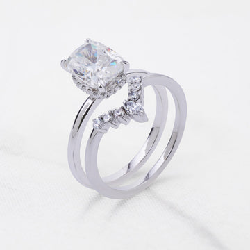 Hidden halo diamond bridal ring set in sterling silver or white gold