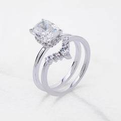Hidden Halo Moissanite Engagement Ring Set Cushion Cut Solitaire