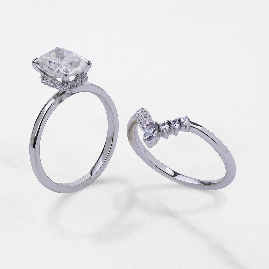 Hidden Halo Diamond Bridal Ring Set Cushion Cut AAA CZ