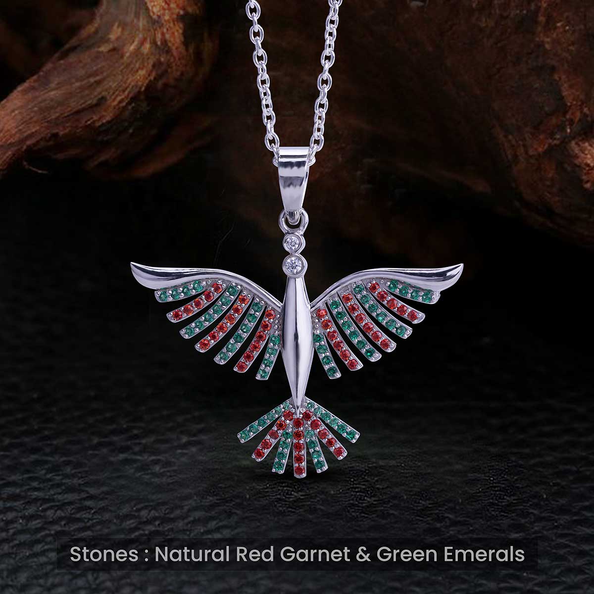 Phoenix Pendant Necklace Natural Gemstones Rising Bird Jewelry