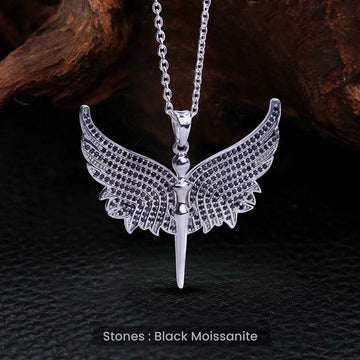 Black Moissanite Angel Necklace Archangel Wings Pendant Chain