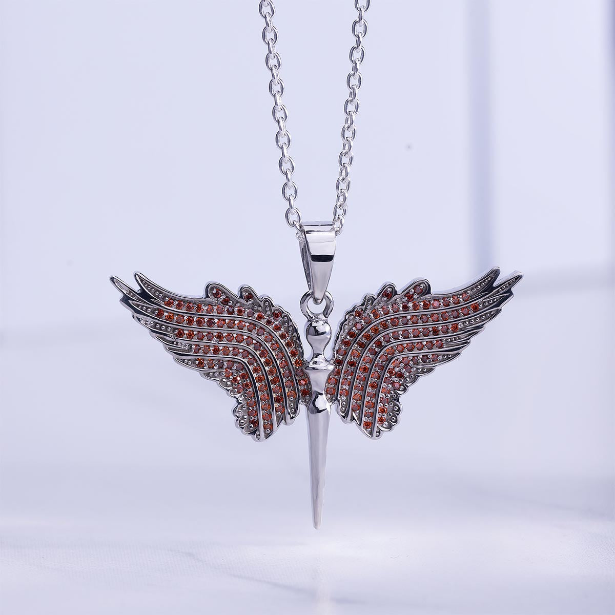 Guardian Angel Wings Pendant Necklace Red AAA CZ 925 Sterling Silver