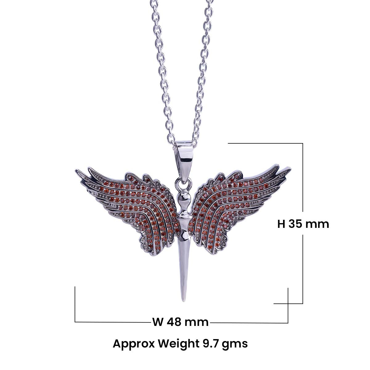Angel Wings Pendant Necklace Red AAA CZ 925 Sterling Silver