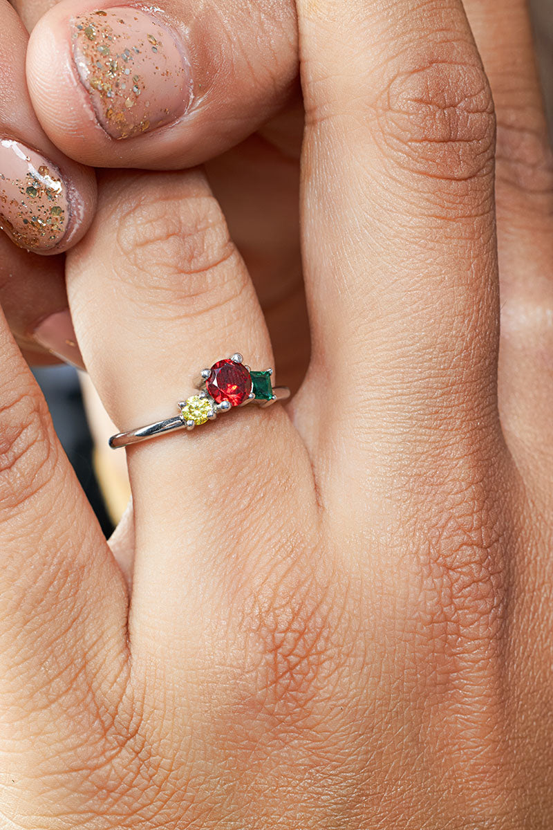 3 Birthstones Mothers Ring