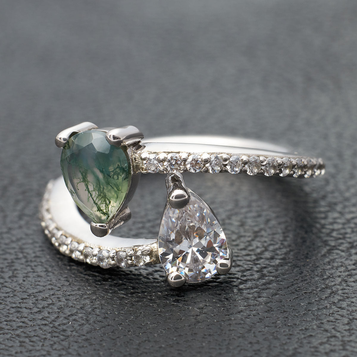 Toi Et Moi Moss Agate Engagement Ring