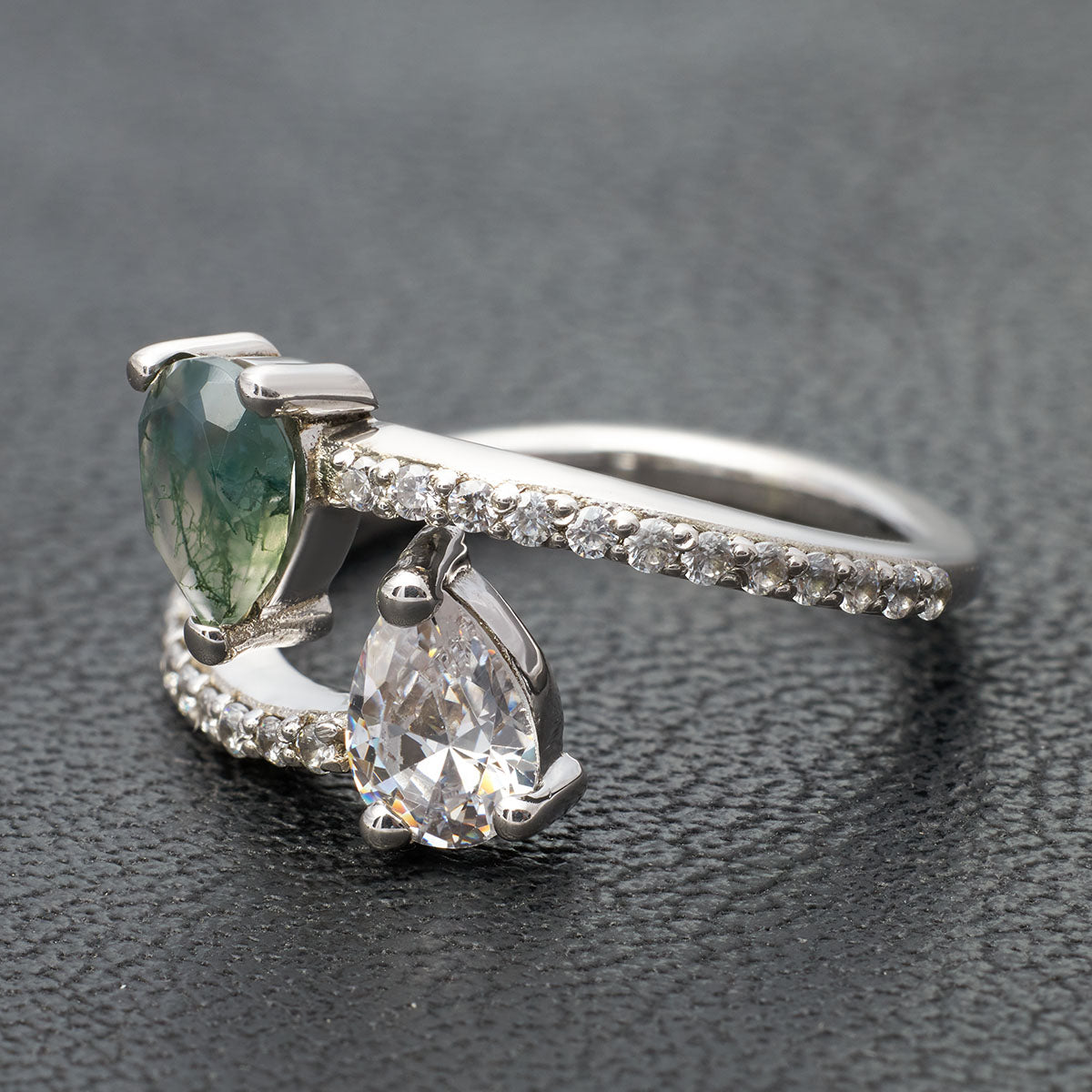 Toi Et Moi Moss Agate Engagement Ring