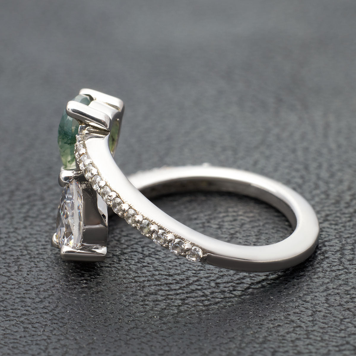 Toi Et Moi Moss Agate Engagement Ring