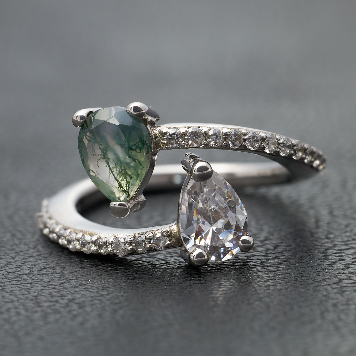 Toi Et Moi Moss Agate Engagement Ring