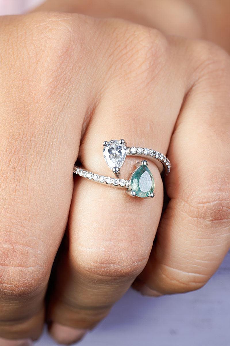 Toi Et Moi Moss Agate Engagement Ring
