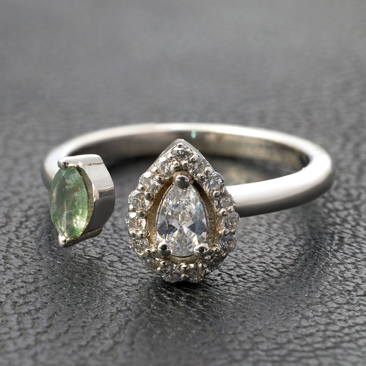 Diamond and Moss Agate Engagement Ring