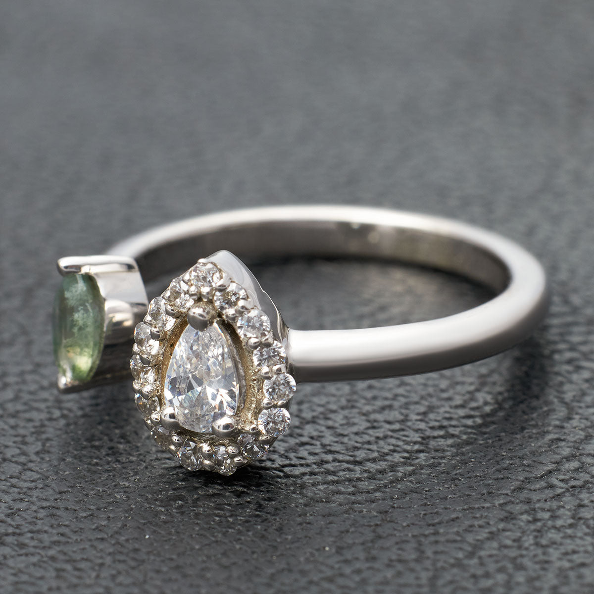 Diamond and Moss Agate Engagement Ring
