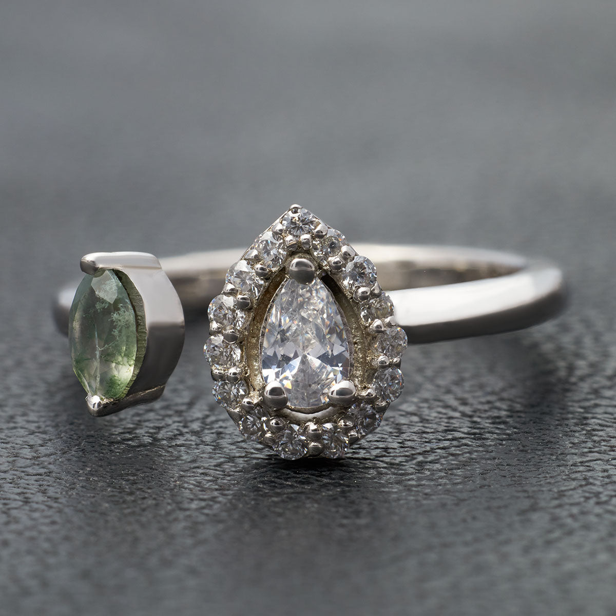 Diamond and Moss Agate Engagement Ring