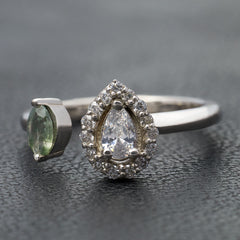 Diamond and Moss Agate Engagement Ring Toi Et Moi Rings Silver
