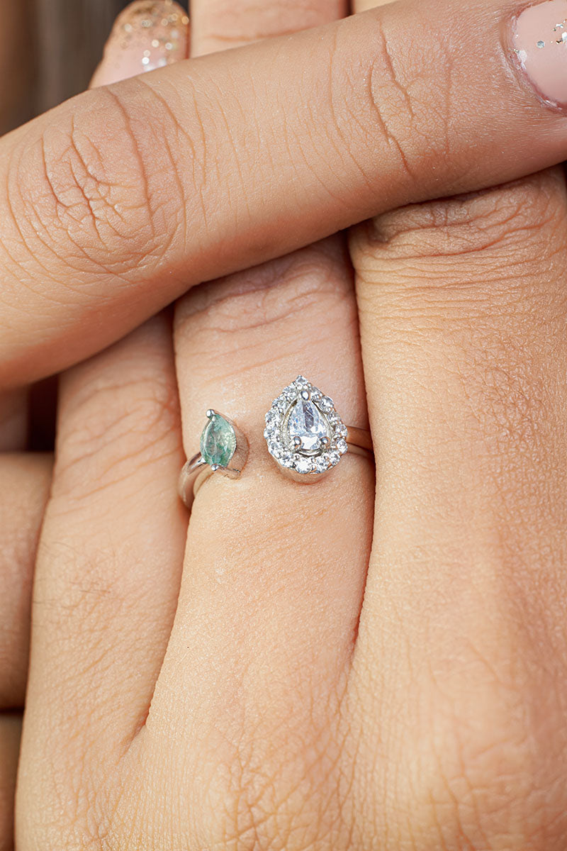 Diamond and Moss Agate Engagement Ring
