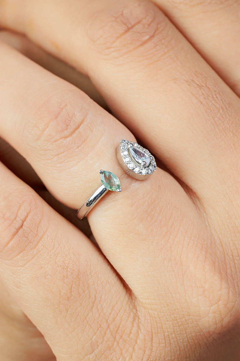 Diamond and Moss Agate Engagement Ring