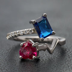 Toi Et Moi Heart Engagement Ring 2 Birthstones Heartbeat Ring