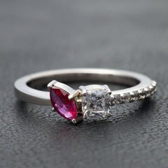 Toi Et Moi Engagement Ring Marquise Ruby & Cushion Diamond