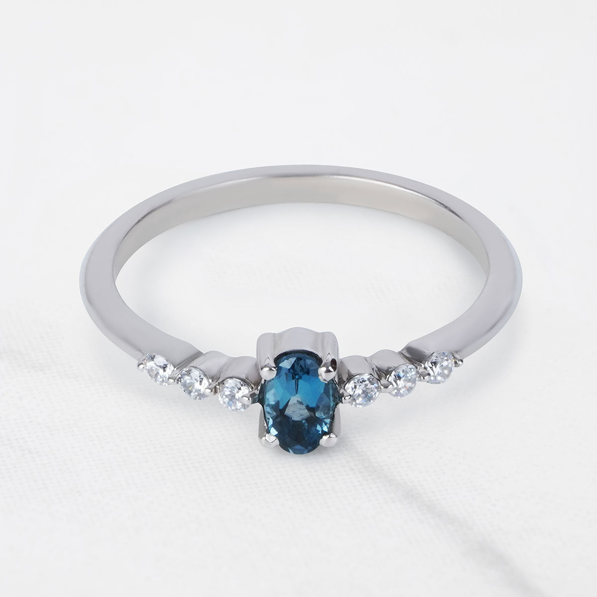 London Blue Topaz Ring Oval Cut Engagement Ring White Gold