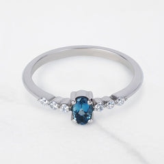 London Blue Topaz Ring Oval Cut Engagement Ring White Gold