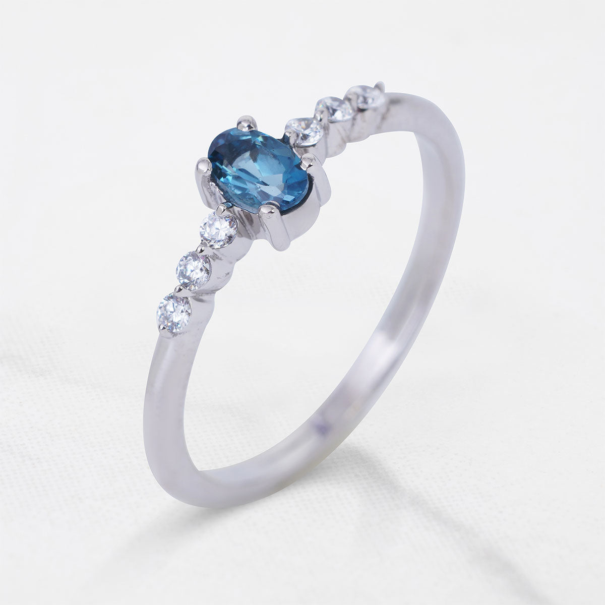 London Blue Topaz Ring Oval Cut Engagement Ring White Gold