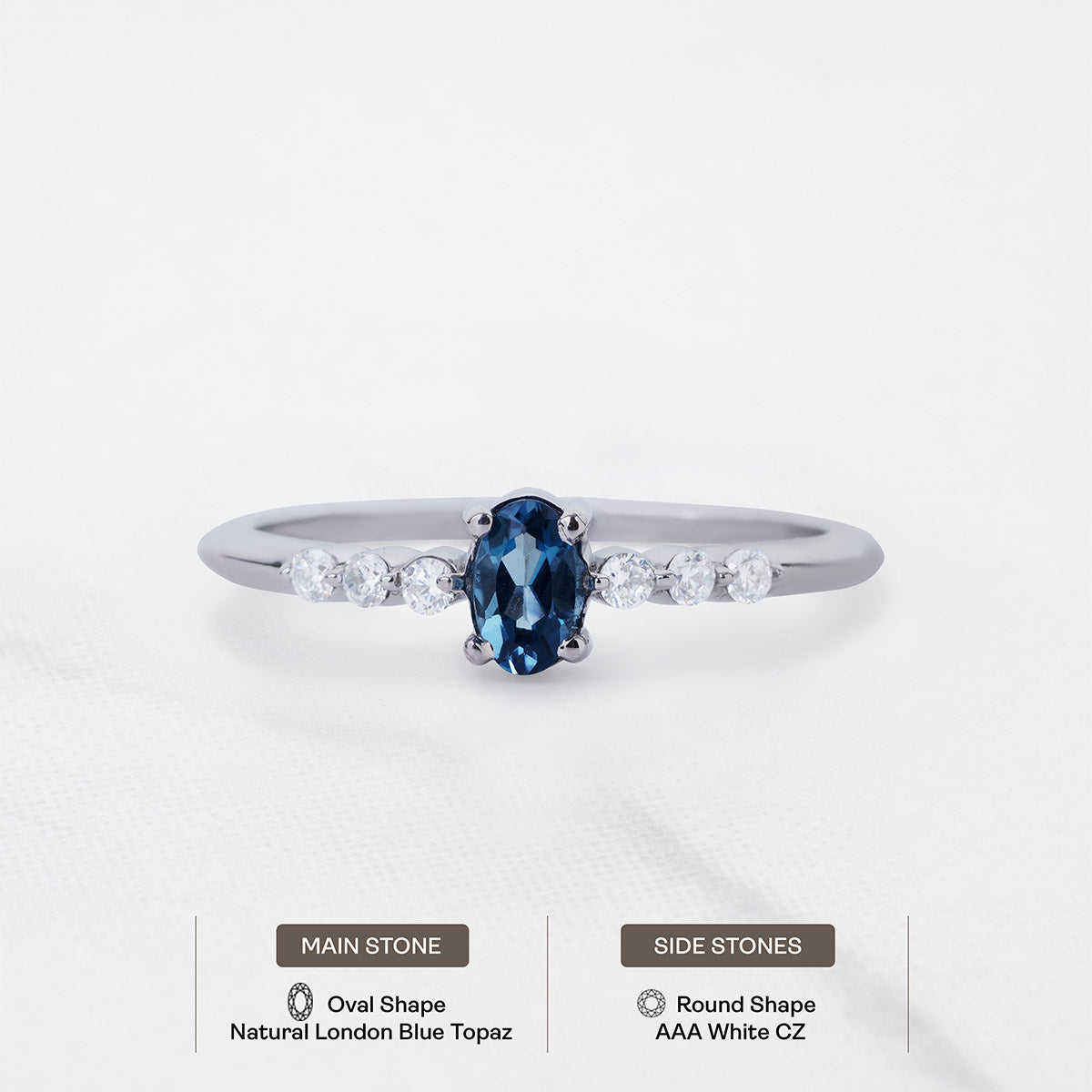 London Blue Topaz Ring Oval Cut Engagement Ring White Gold