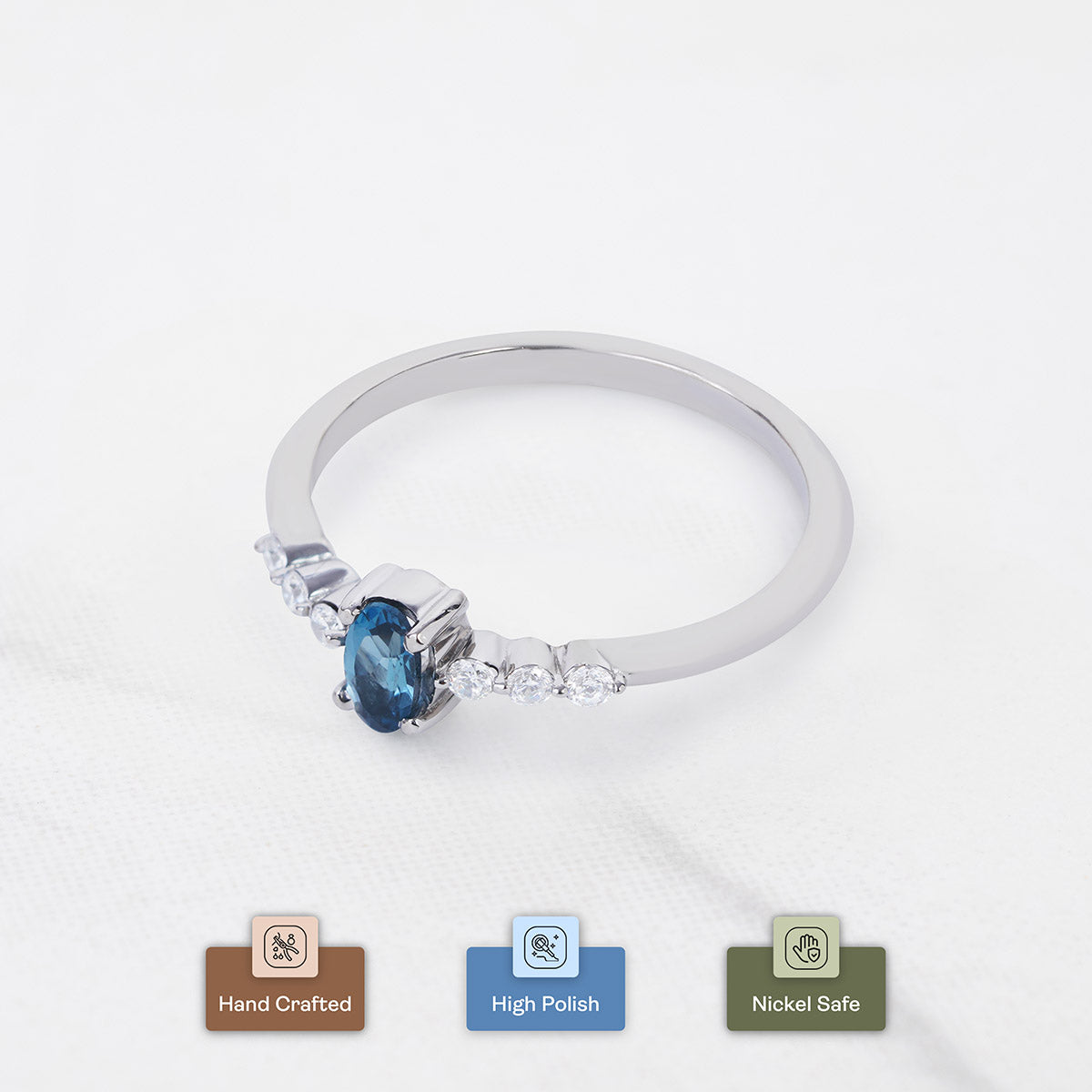 London Blue Topaz Ring Oval Cut Engagement Ring White Gold