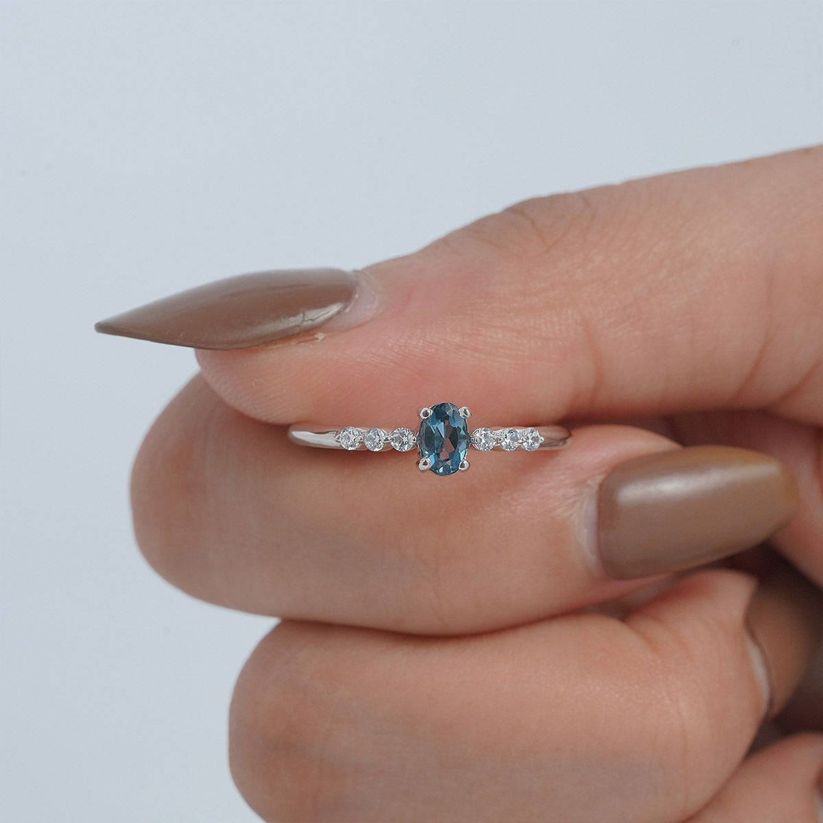 London Blue Topaz Ring Oval Cut Engagement Ring White Gold