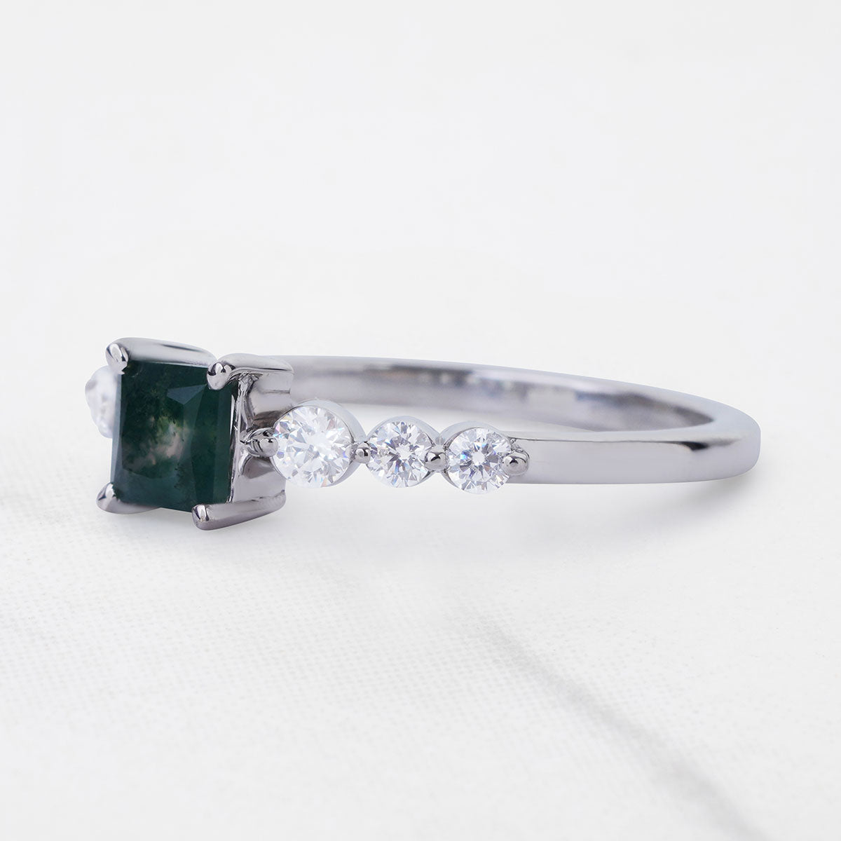 Princess Cut Natural Moss Agate Ring Spiritual Engagement Ring