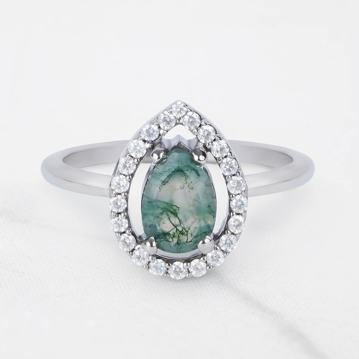 Teardrop Moss Agate Ring Nature Inspired Engagement Rings – Dfine