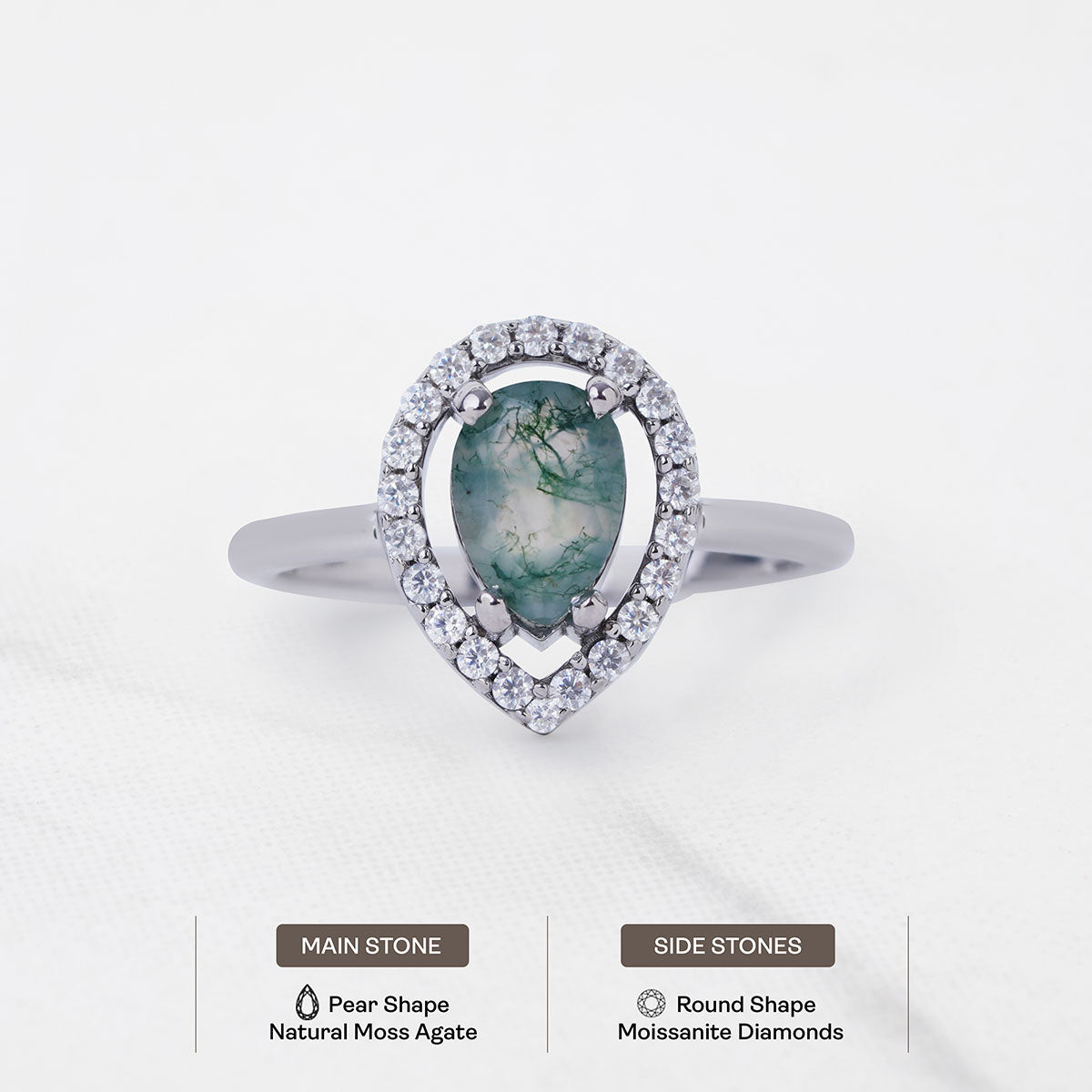 Teardrop Moss Agate Ring Nature Inspired Engagement Rings