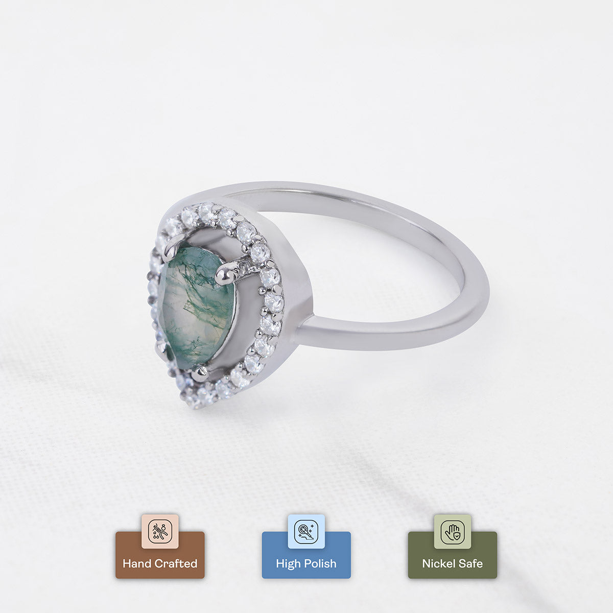 Teardrop Moss Agate Ring Nature Inspired Engagement Rings