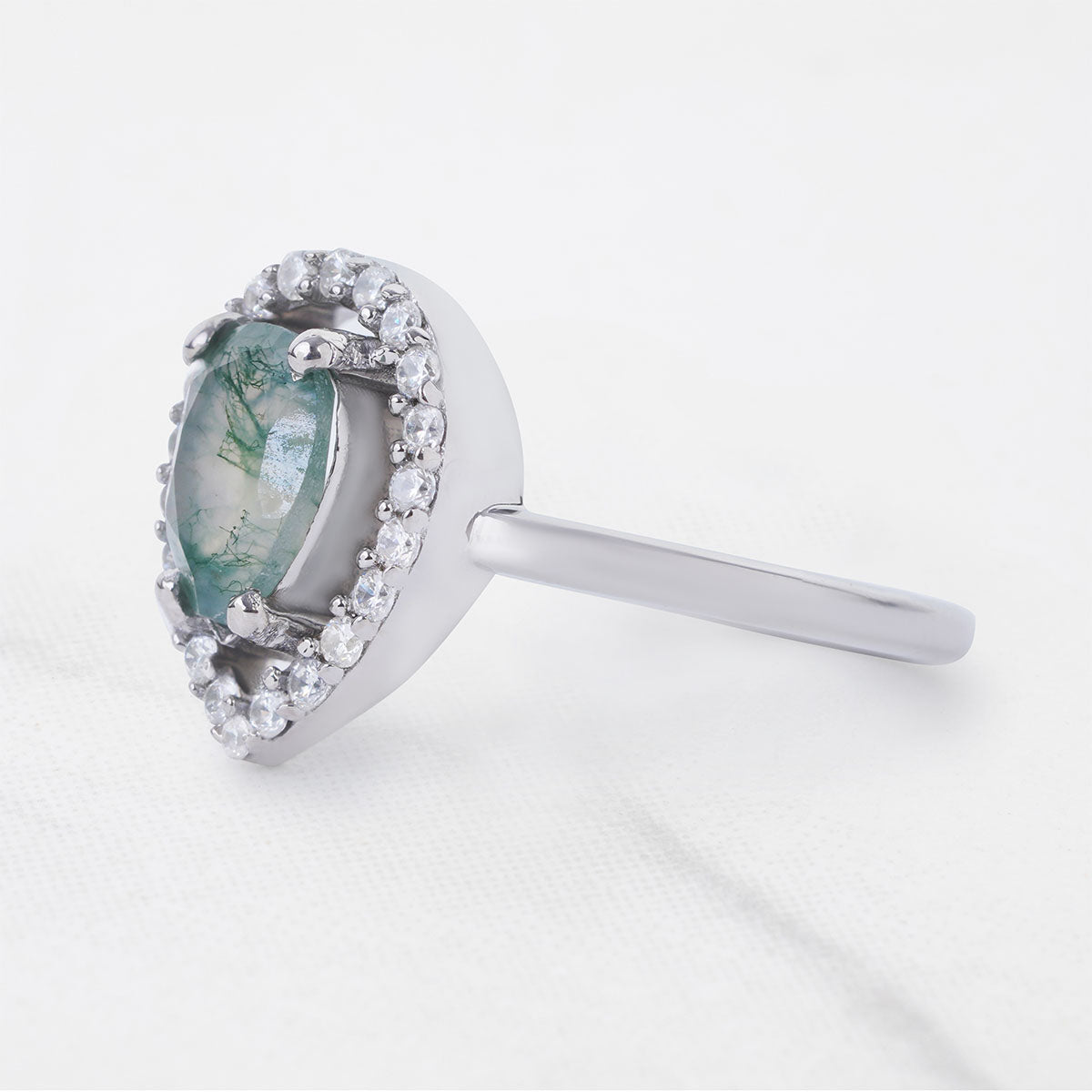 Teardrop Moss Agate Ring Nature Inspired Engagement Rings